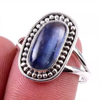 Natural Kyanite Gemstone Handmade 925 Solid Sterling Silver Gift Ring S.8 r4C12