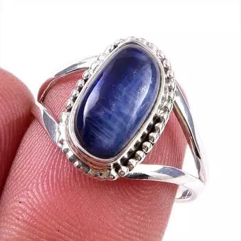 Natural Kyanite Gemstone Handmade 925 Solid Sterling Silver Gift Ring S.8 h2T46