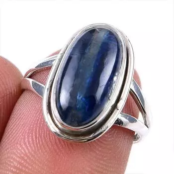 Natural Kyanite Gemstone Handmade 925 Solid Sterling Silver Gift Ring S.6 h9H82