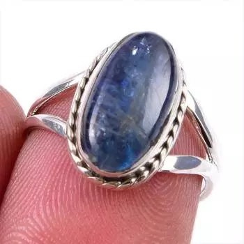 Natural Kyanite Gemstone Handmade 925 Solid Sterling Silver Gift Ring S.6 v8B37