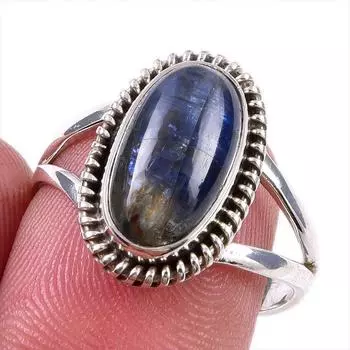 Natural Kyanite Gemstone Handmade 925 Solid Sterling Silver Gift Ring S.8 Y6w45
