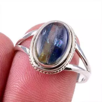 Natural Kyanite Gemstone Handmade 925 Solid Sterling Silver Gift Ring S.9 z5M62