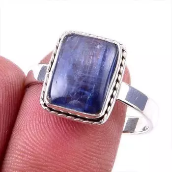 Natural Kyanite Gemstone Handmade 925 Solid Sterling Silver Gift Ring S.10 t6E05