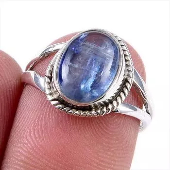 Natural Kyanite Gemstone Handmade 925 Solid Sterling Silver Gift Ring S.6 k4I68