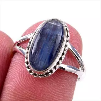 Natural Kyanite Gemstone Handmade 925 Solid Sterling Silver Gift Ring S.6 h7n54