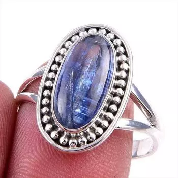Natural Kyanite Gemstone Handmade 925 Solid Sterling Silver Gift Ring S.10 o6G09