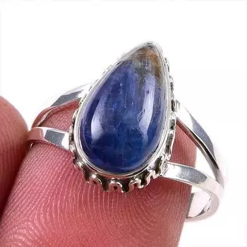 Natural Kyanite Gemstone Handmade 925 Solid Sterling Silver Gift Ring S.8 K3Y38