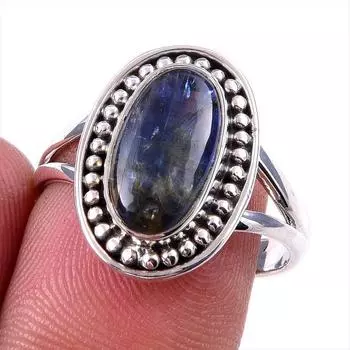 Natural Kyanite Gemstone Handmade 925 Solid Sterling Silver Gift Ring S.8 l2Z59
