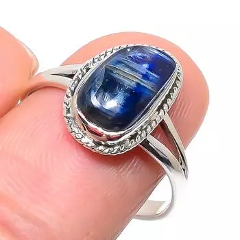 Natural Kyanite Gemstone Handmade 925 Solid Sterling Silver Gift Ring S.9 v4E47