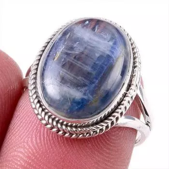 Natural Kyanite Gemstone Handmade 925 Solid Sterling Silver Gift Ring S.7 b0B23