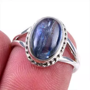 Natural Kyanite Gemstone Handmade 925 Solid Sterling Silver Gift Ring S.6 w5M75