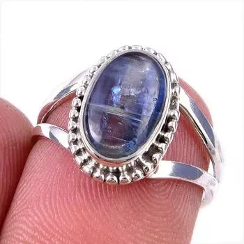 Natural Kyanite Gemstone Handmade 925 Solid Sterling Silver Gift Ring S.6 m3f64
