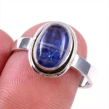 Natural Kyanite Gemstone Handmade 925 Solid Sterling Silver Gift Ring S.8 A6J10