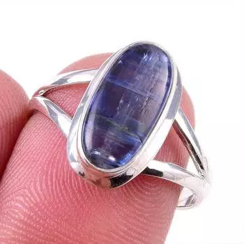 Natural Kyanite Gemstone Handmade 925 Solid Sterling Silver Gift Ring S.8 c5H46