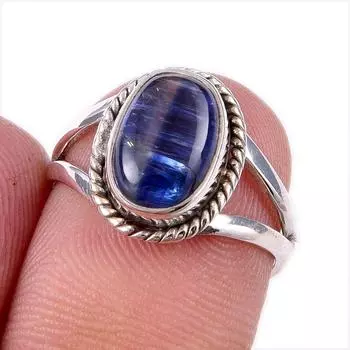 Natural Kyanite Gemstone Handmade 925 Solid Sterling Silver Gift Ring S.6 k7k38