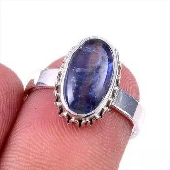 Natural Kyanite Gemstone Handmade 925 Solid Sterling Silver Gift Ring S.8 I1q60