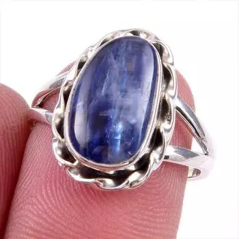 Natural Kyanite Gemstone Handmade 925 Solid Sterling Silver Gift Ring S.7 f9V62