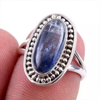 Natural Kyanite Gemstone Handmade 925 Solid Sterling Silver Gift Ring S.6 R9D65