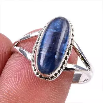 Natural Kyanite Gemstone Handmade 925 Solid Sterling Silver Gift Ring S.9 f6n69