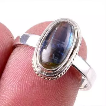 Natural Kyanite Gemstone Handmade 925 Solid Sterling Silver Gift Ring S.8 b1b75