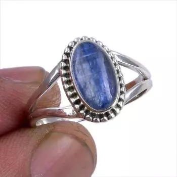 Natural Kyanite Gemstone Handmade 925 Sterling Silver Jewelry Ring Size 7.5 Z3Y37