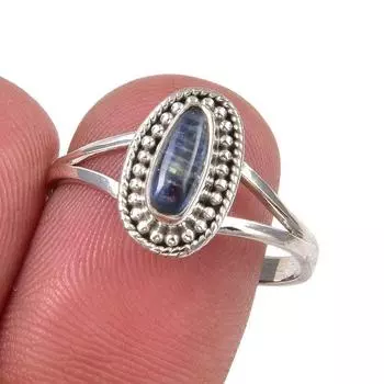 Natural Kyanite Gemstone Handmade 925 Sterling Silver Jewelry Ring Size 9 k4n37