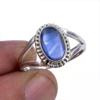 Natural Kyanite Gemstone Handmade 925 Sterling Silver Jewelry Ring Size 7.5 Y5G38