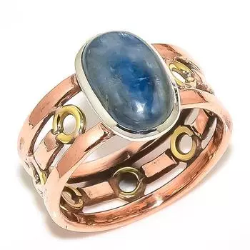 Natural Kyanite Gemstone Two Tone 925 Solid Sterling Silver Gift Ring S.10 o3C44