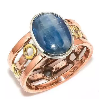 Natural Kyanite Gemstone Two Tone 925 Sterling Silver Jewelry Ring S.10.5 n4W26