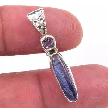Natural Kyanite,Pink Amethyst 925 Solid Sterling Silver Gift Pendant 1.25 M7v50