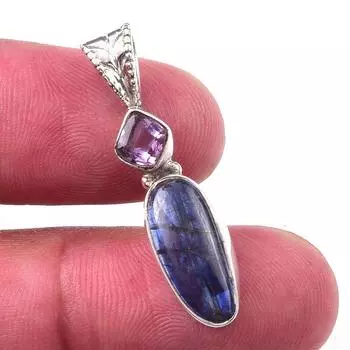 Natural Kyanite, Pink Amethyst 925 Solid Sterling Silver Pendant 1.25 p1A21