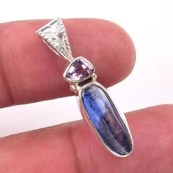 Natural Kyanite,Pink Amethyst 925 Solid Sterling Silver Gift Pendant 1.25 u5S72