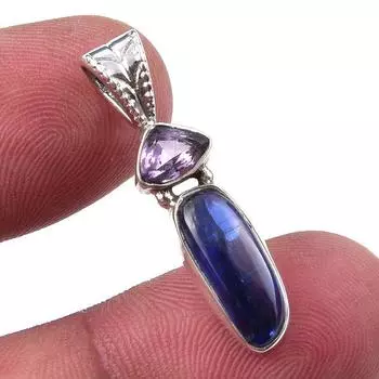 Natural Kyanite, Pink Amethyst 925 Solid Sterling Silver Pendant 1.25 n9R73