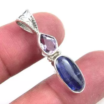 Natural Kyanite,Pink Amethyst 925 Solid Sterling Silver Gift Pendant 1.25 s0P64