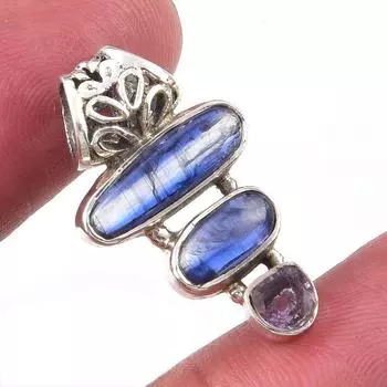 Natural Kyanite,Pink Amethyst 925 Solid Sterling Silver Gift Pendant 1.25 G6N69