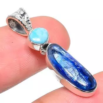 Natural Kyanite, Republic Larimar 925 Solid Sterling Silver Pendant 1.38 i9W50
