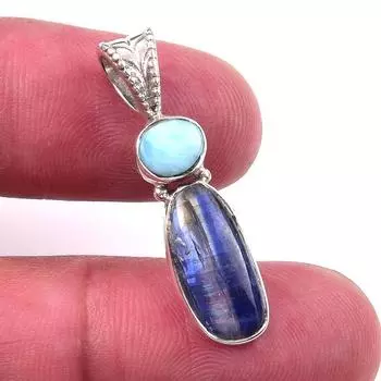 Natural Kyanite, Republic Larimar 925 Solid Sterling Silver Pendant 1.25 M7d56