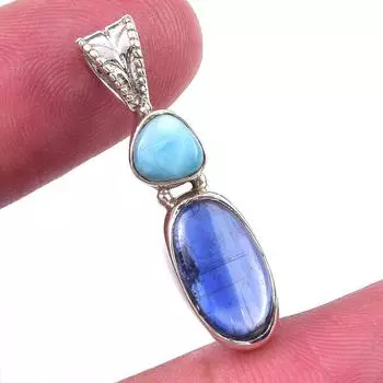 Natural Kyanite, Republic Larimar 925 Solid Sterling Silver Pendant 1.25 H5g50
