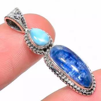Natural Kyanite, Republic Larimar 925 Solid Sterling Silver Pendant 1.42 a6H13
