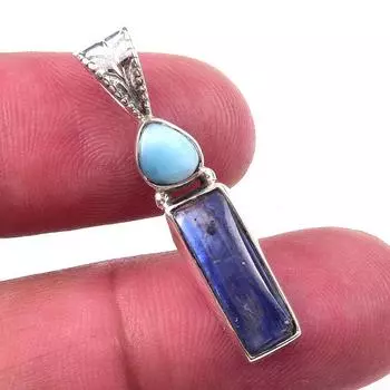 Natural Kyanite, Republic Larimar 925 Solid Sterling Silver Pendant 1.25 j4P62
