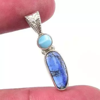Натуральный кианит, Республика Ларимар 925 Проба Стерлинговое Серебро Подвеска 1,25 b3Q74