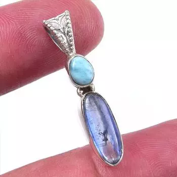 Natural Kyanite, Republic Larimar 925 Solid Sterling Silver Pendant 1.25 G7m16