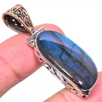 Natural Labradorite 925 Solid Sterling Silver Gift Tow Tone Pendant 2.01 F8k43