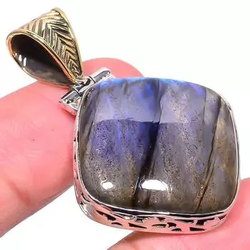 Natural Labradorite 925 Solid Sterling Silver Gift Tow Tone Pendant 1.77 u6V47
