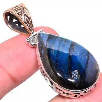 Natural Labradorite 925 Solid Sterling Silver Gift Tow Tone Pendant 1.97 T4A92