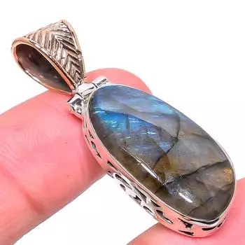 Natural Labradorite 925 Solid Sterling Silver Gift Tow Tone Pendant 1.77 c7P91