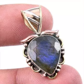 Natural Labradorite 925 Solid Sterling Silver Jewelry TwoTone Pendant 1.25 y5f42