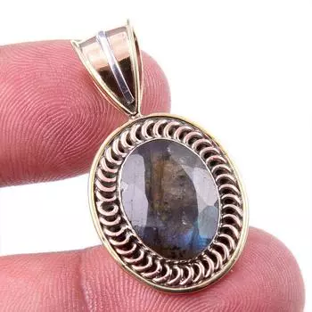 Natural Labradorite 925 Solid Sterling Silver Jewelry TwoTone Pendant 1.50 B6w30