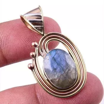 Natural Labradorite 925 Solid Sterling Silver Jewelry TwoTone Pendant 1.50 f7T13