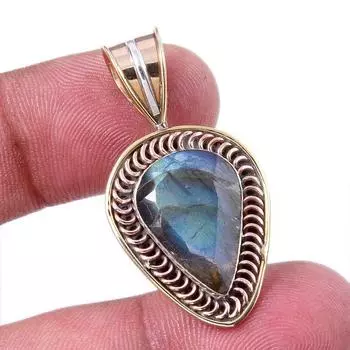 Natural Labradorite 925 Solid Sterling Silver Jewelry TwoTone Pendant 1.50 n3a38